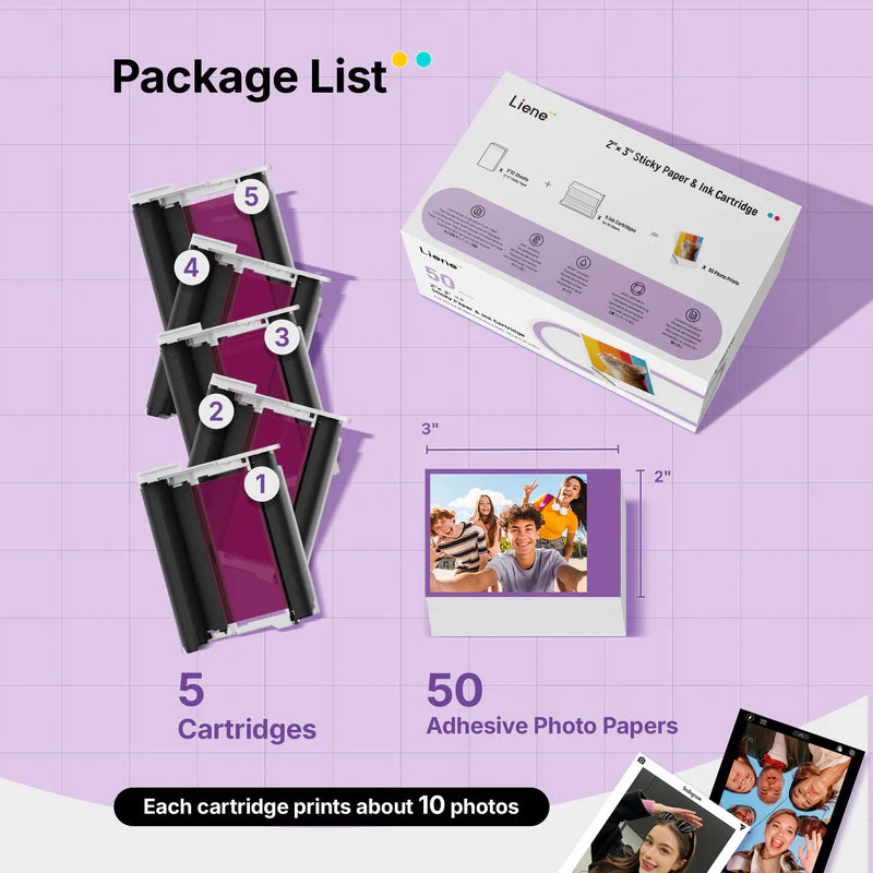 Refill Pack - 50x Dye-Sublimation Paper Sheets + 5x Ink Cartridges